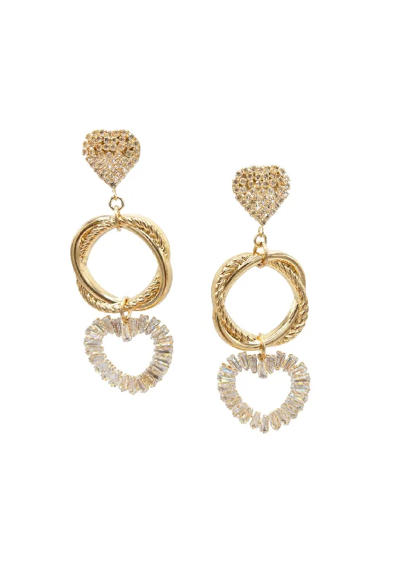 Elegant Crystal Earrings for Women-Gold Crystal Heart Drop Earrings