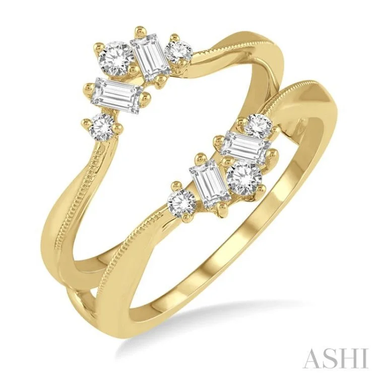 Custom Heart-Shaped Wedding Rings-3/8 ctw Baguette and Round Cut Diamond Insert Ring in 14K Yellow Gold