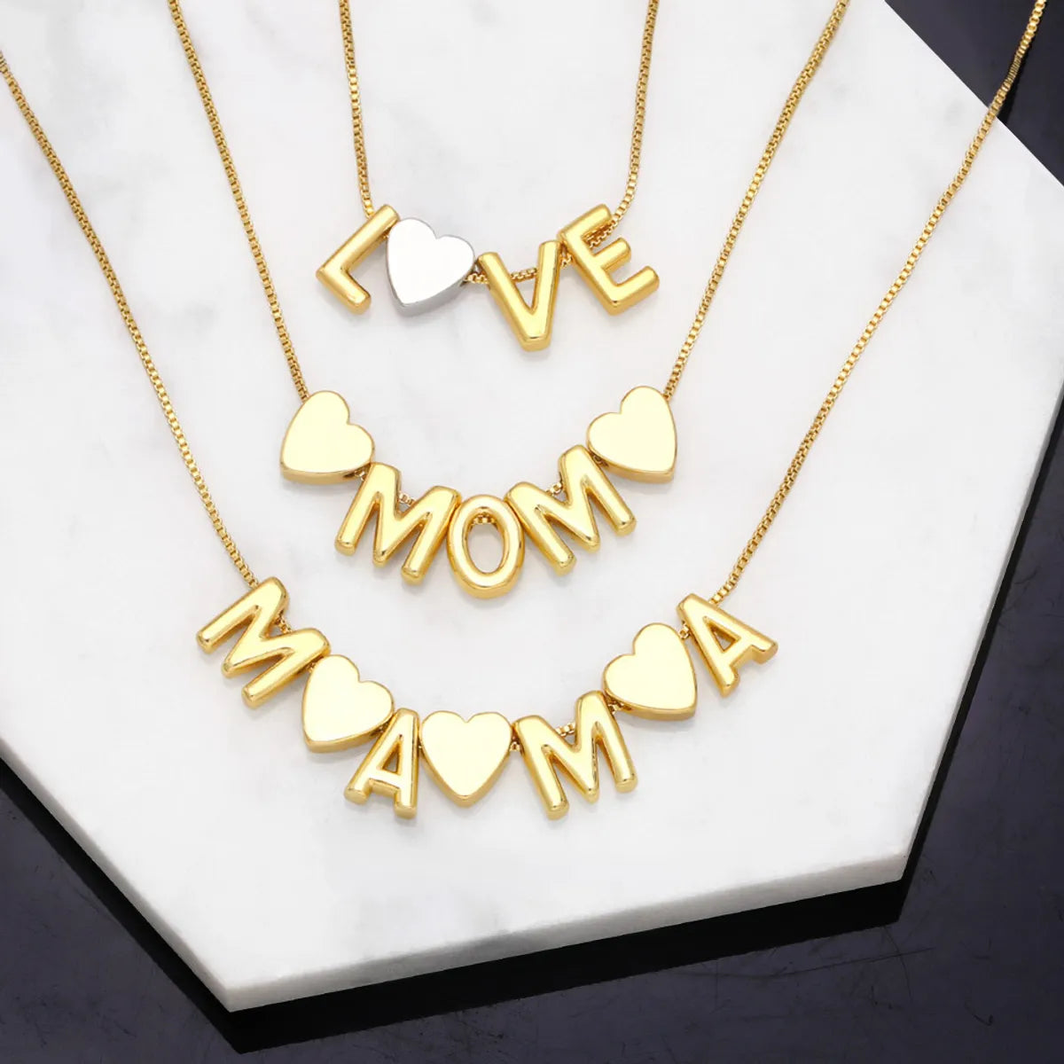 Love Heart Pendant Necklaces-Fashion Letter Mama Mom Pendant Heart Copper 18k Gold-plated Inlaid Color Zircon Necklace