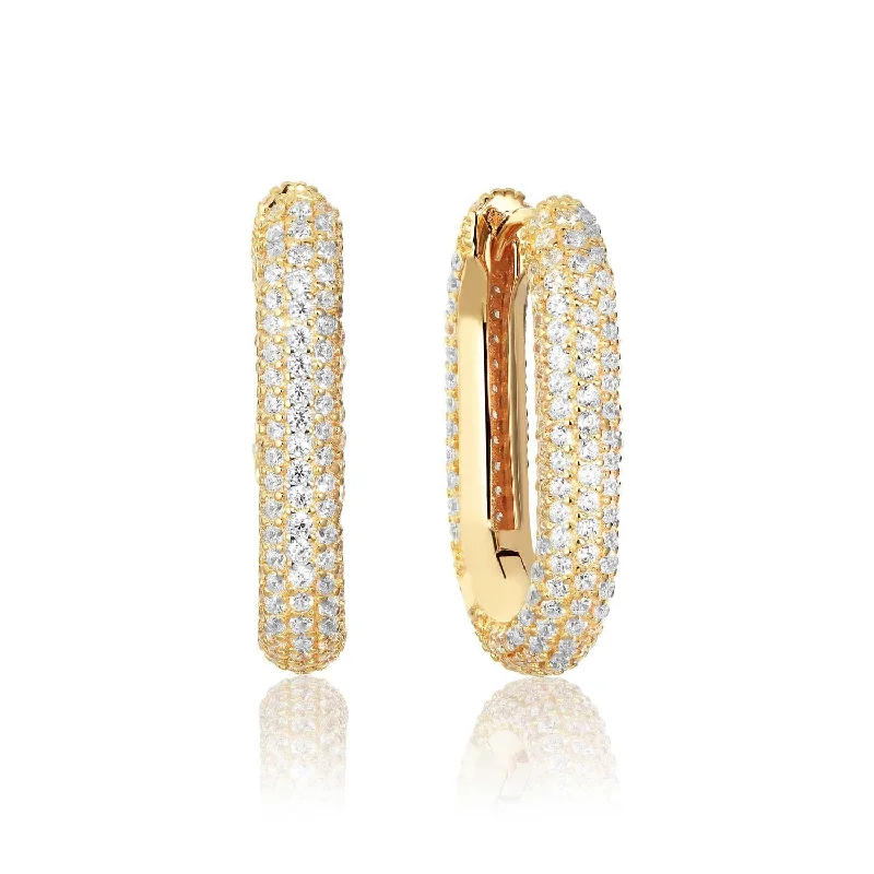 Simple Hoop Earrings for Women-Capri Medio Gold Plated Earrings w. White Zirconias