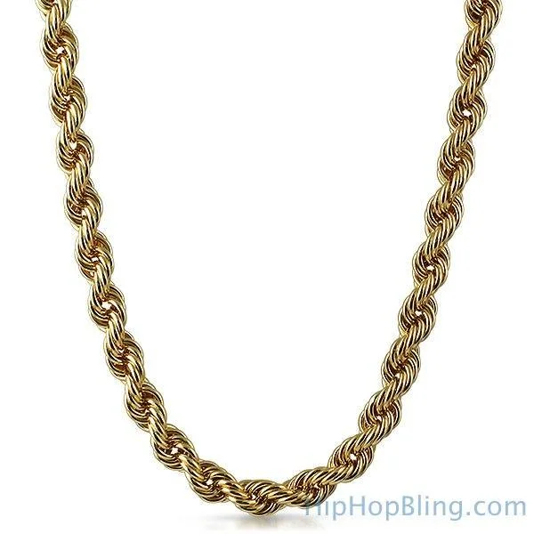 Engagement Necklaces-6MM Gold Plated Rope Chain Necklace