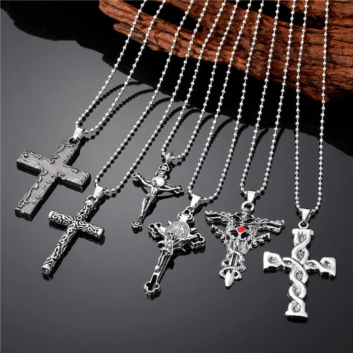 Dainty Necklaces-Punk Cross Skull Stainless Steel Plating Rhinestones Unisex Pendant Necklace