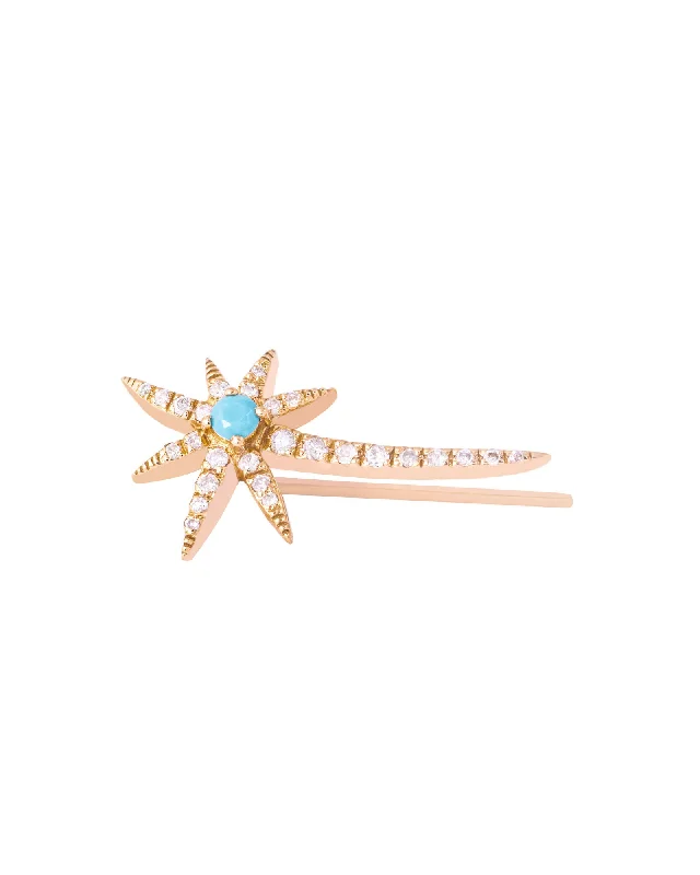 Unique Drop Earrings-Flying Star 18K Gold, Whitegold or Rosegold Earring w. Diamonds & Turquoise