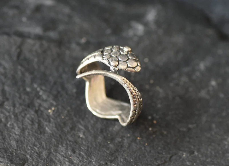 Luxury Wedding Bands with Diamonds-Silver Snake Ring - Silver Python Band - Silver Animal Ring