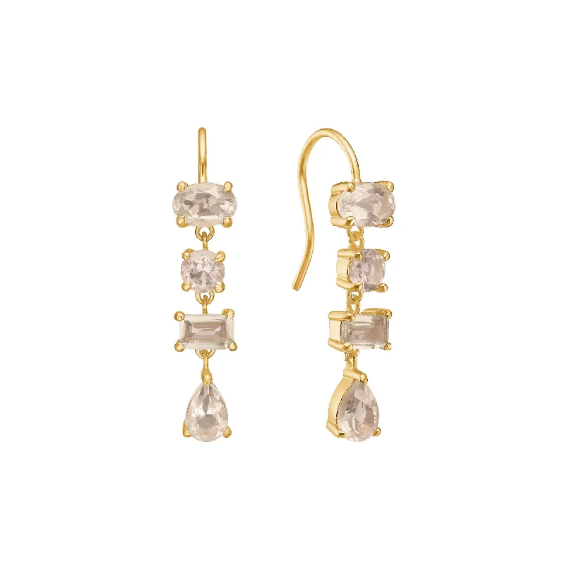 Trendy Gold Earrings-Unicorn 18K Gold Plated Earrings w. Champagne Quartz