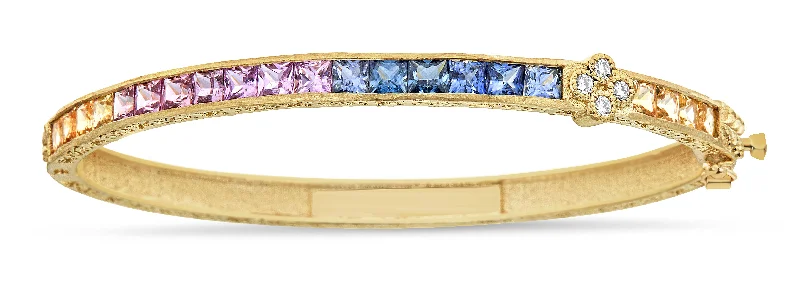 Crystal Chain Bracelets for Women-1 Cluster Rainbow Sapphire & Diamond Bangle