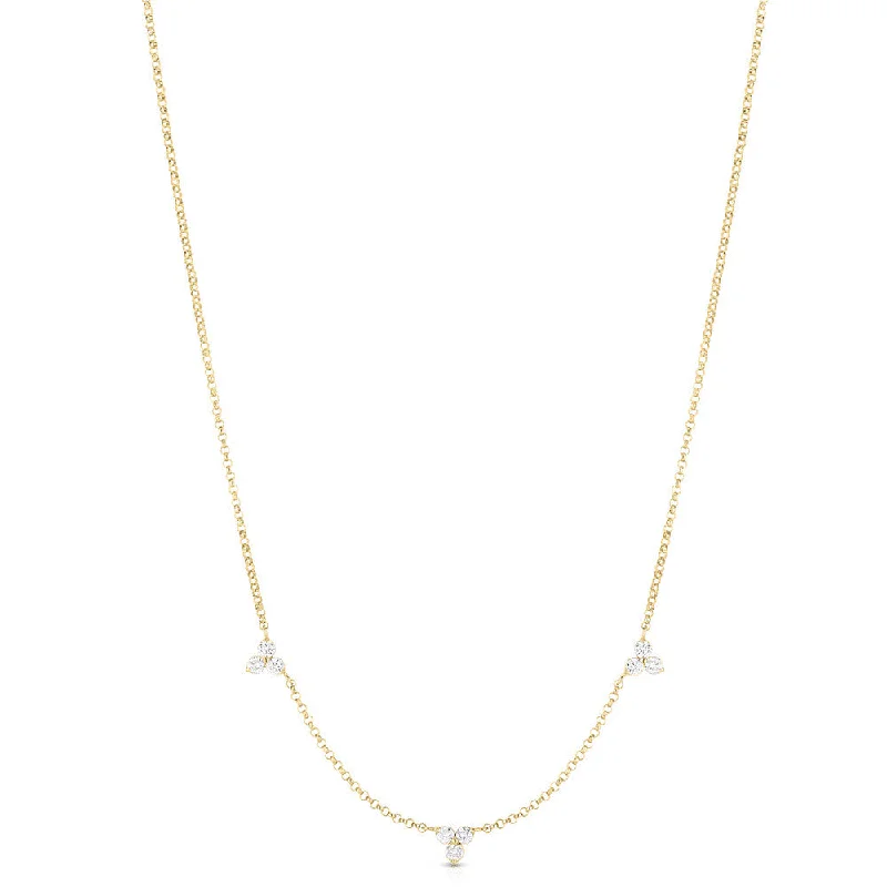 Elegant Necklaces-Roberto Coin 18K Yellow Gold 18K Flower 3 Station Diamonds by the Inch Necklace