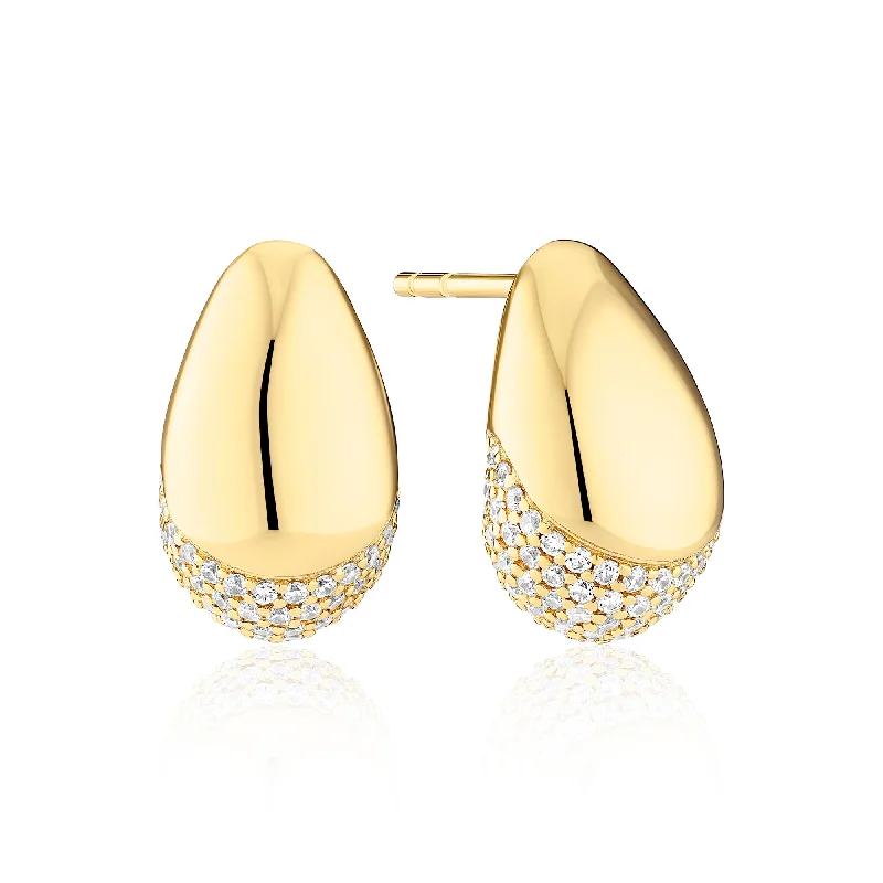 Simple Drop Earrings for Women-Goccia Gold Plated Earrings w. Zirconia