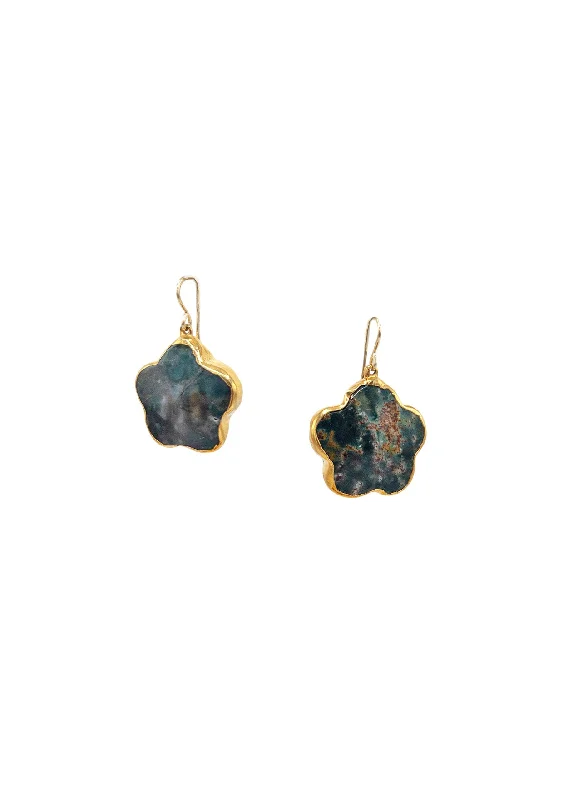 Large Drop Gemstone Earrings-Blue Jasper Star in Gold Foil Earrings