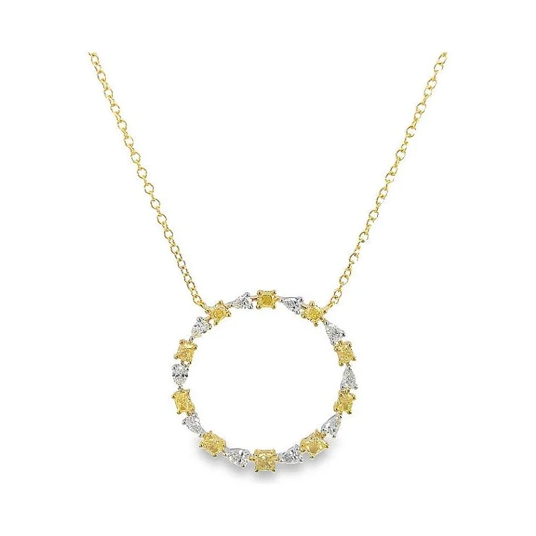 Color Changing Necklaces-18K Gold Yellow Diamond Open Circle Necklace