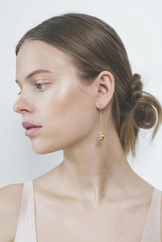 Trendy Hoop Earrings-Hanging Moon Gold Plated Earrings