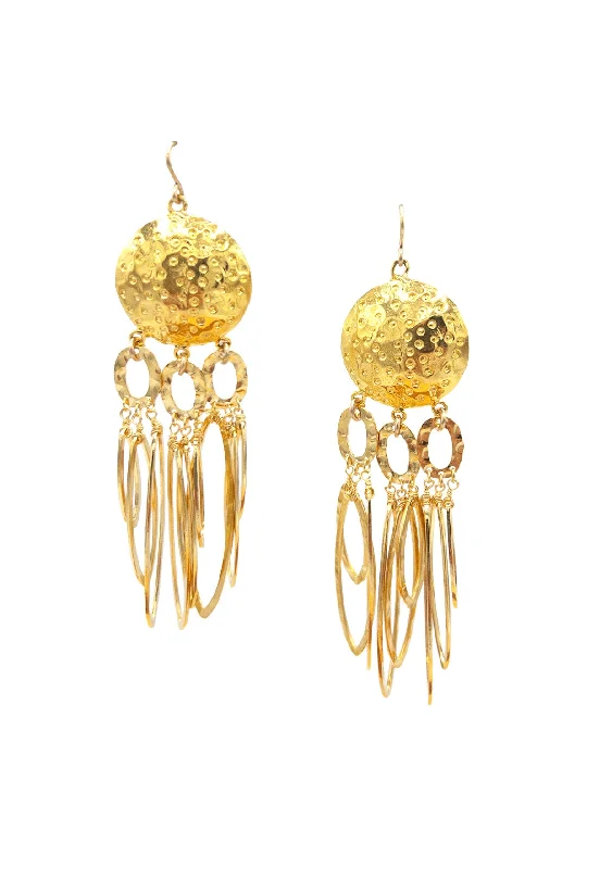 Large Gemstone Earrings for Women-Gold Medallion Chandelier Earrings