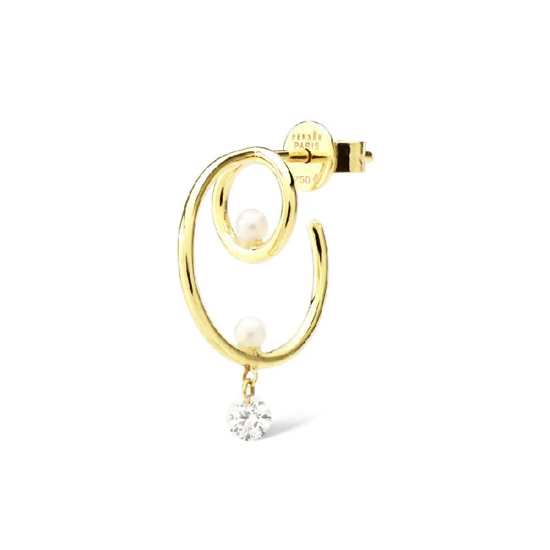 Colorful Hoop Drop Earrings-Piercing mini 18K Gold, Whitegold or Rosegold Earring w. Diamond & Pearl