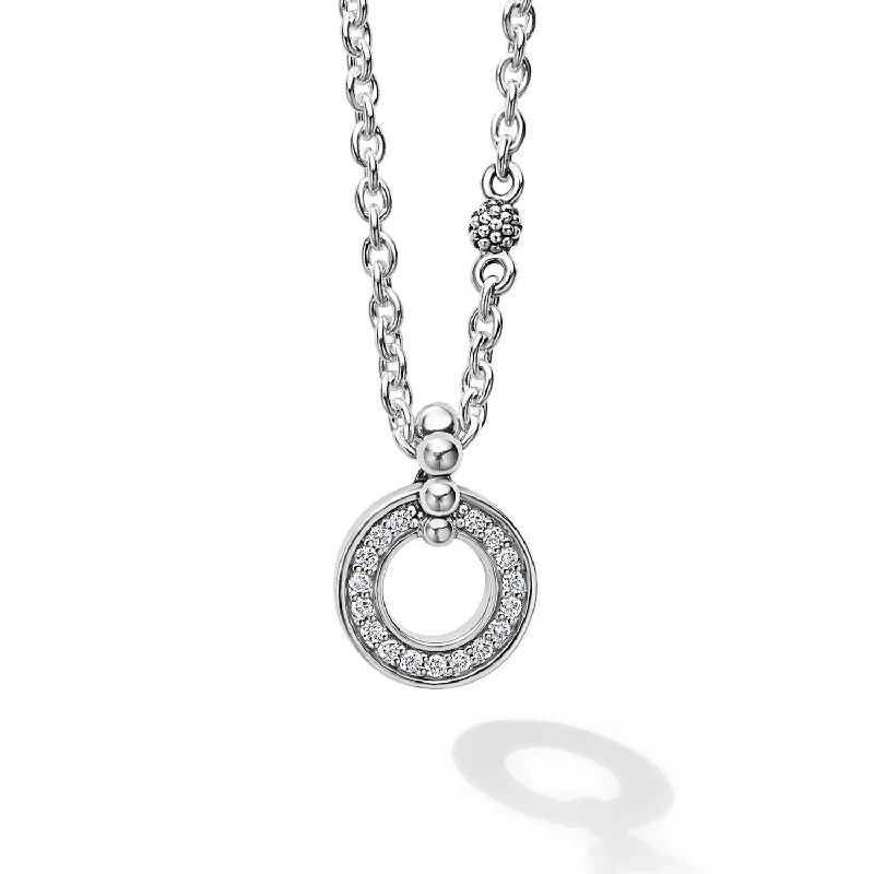 Textured Necklaces-Lagos Sterling Silver Caviar Spark Diamond Circle Necklace