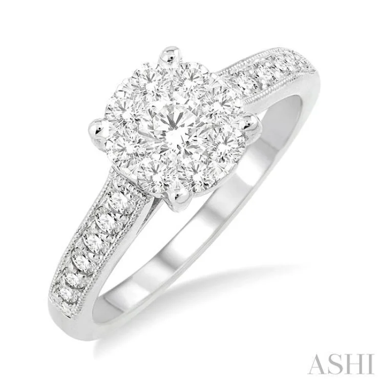 Engagement Rings with Custom Birthstones-3/4 ctw Lovebright Round Cut Diamond Engagement Ring in 14K White Gold