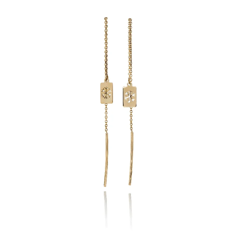 Trendy Pearl Earrings-Snowflake Square 14K Gold Earrings