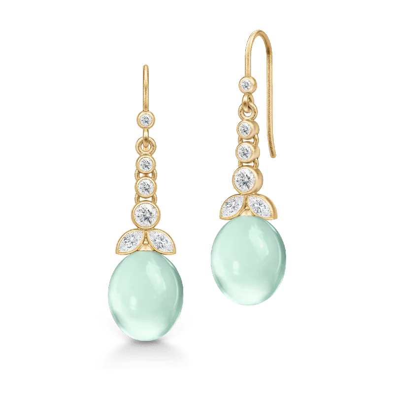 Luxury Gemstone Hoop Earrings-Treasure Chandelier Aqua Green Amethyst Gold Plated Earrings