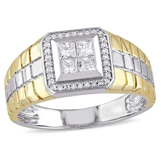 Men’s Customizable Promise Rings-Original Amour 2 Tone Gold 1/2 CT Princess Cut Diamond Men's Ring