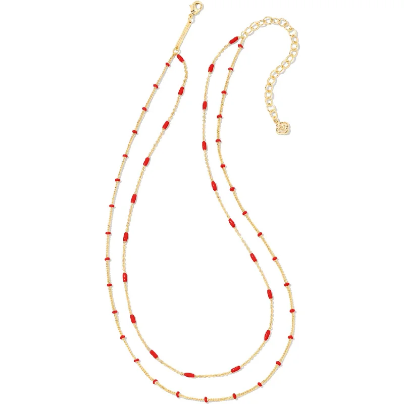 Gothic Necklaces-Kendra Scott Dottie Gold Strand Necklace In Red