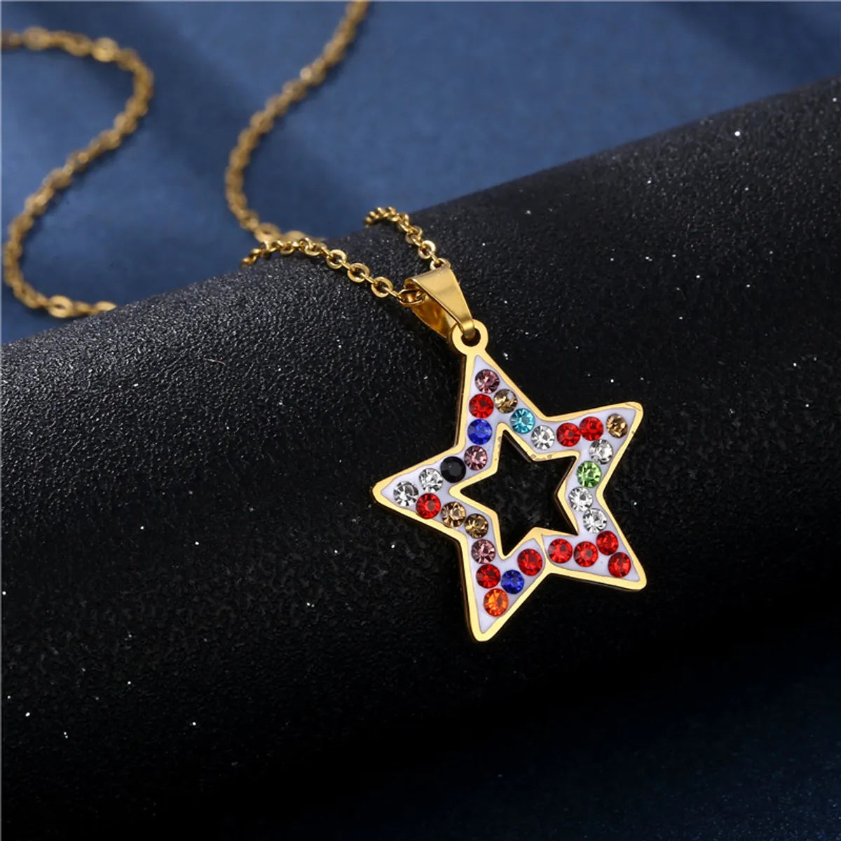 Gold-Plated Necklaces-Cross-Border New Star Pendant Stainless Steel Color  Clay Zircon European And American Five-Pointed Star Necklace