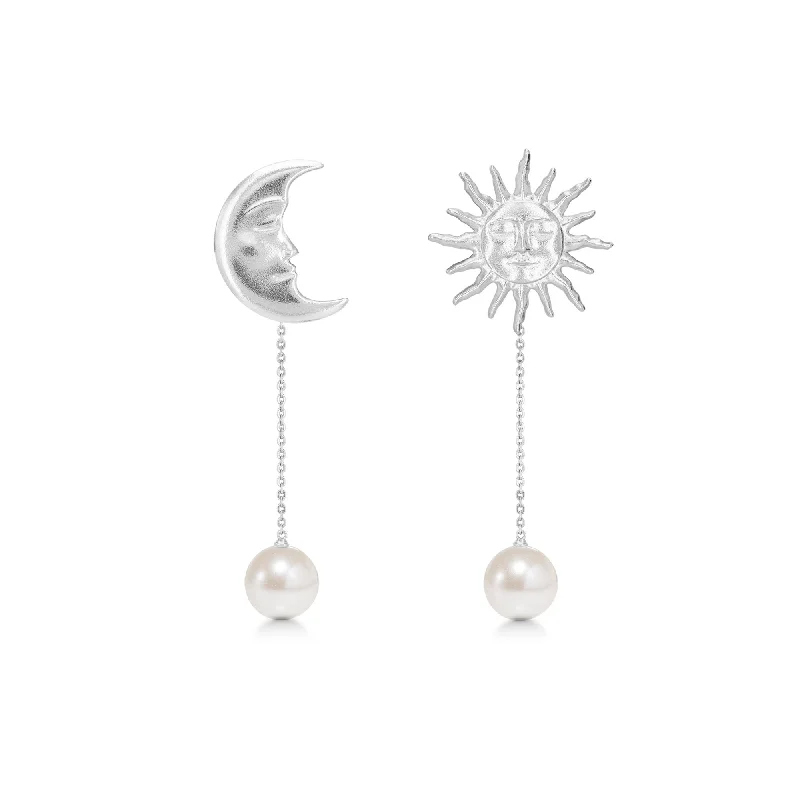 Custom Hoop Drop Earrings for Women-The Lovers Backdrop Silver Earrings w. Pearl