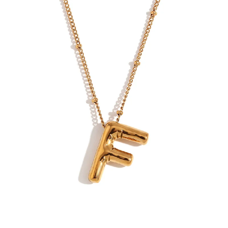 Party Balloon Letter Pendant Necklace - Gold-F