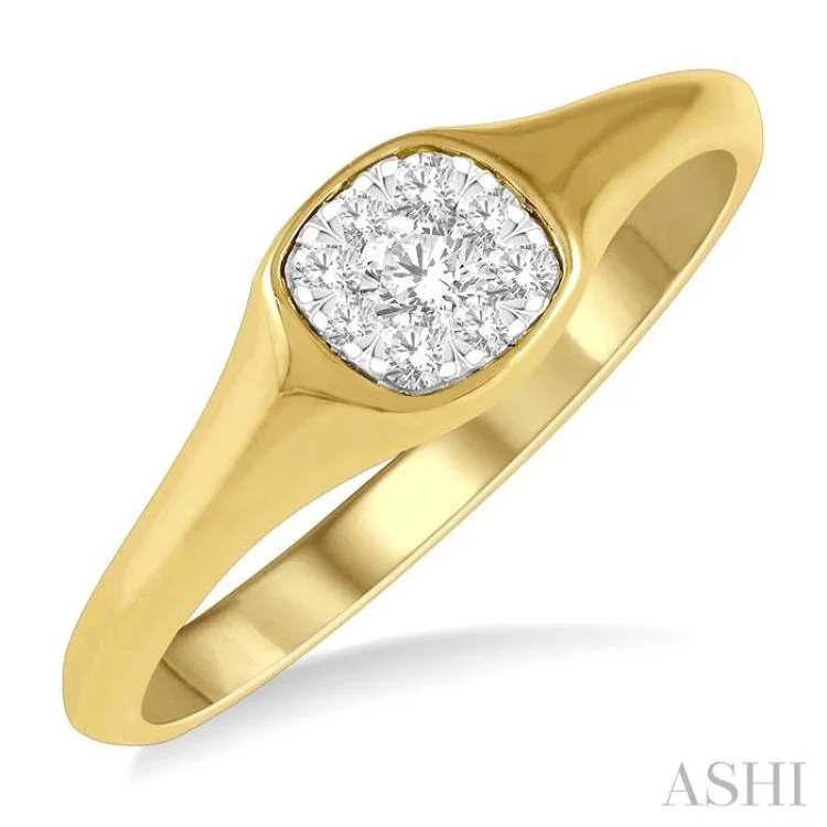 Unique Engagement Bands for Men-1/6 ctw Cushion Shape Lovebright Diamond Ring in 14K Yellow and White Gold