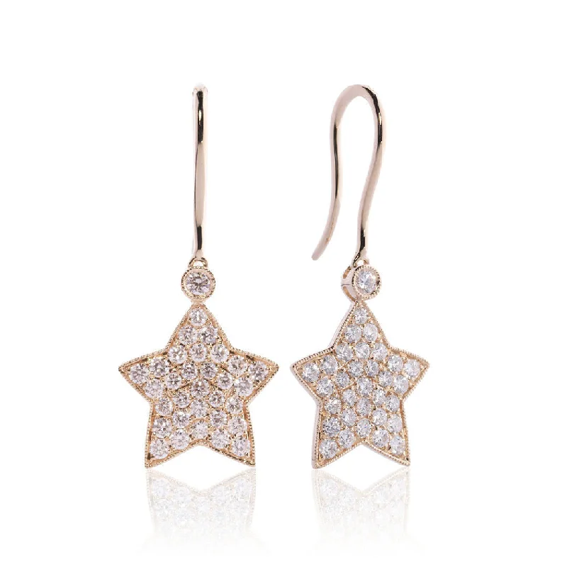 Sparkling Gemstone Earrings for Women-Star 18K Gold, Rosegold or Whitegold Earrings w. Diamonds