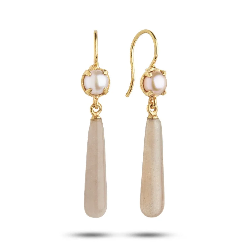 Designer Gold Earrings-Limited Edition 18K Gold Plated Earrings w. Pearls & Moonstone