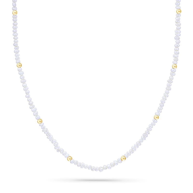 Gold-Plated Necklaces-Gold Bead Station Pearl Necklace