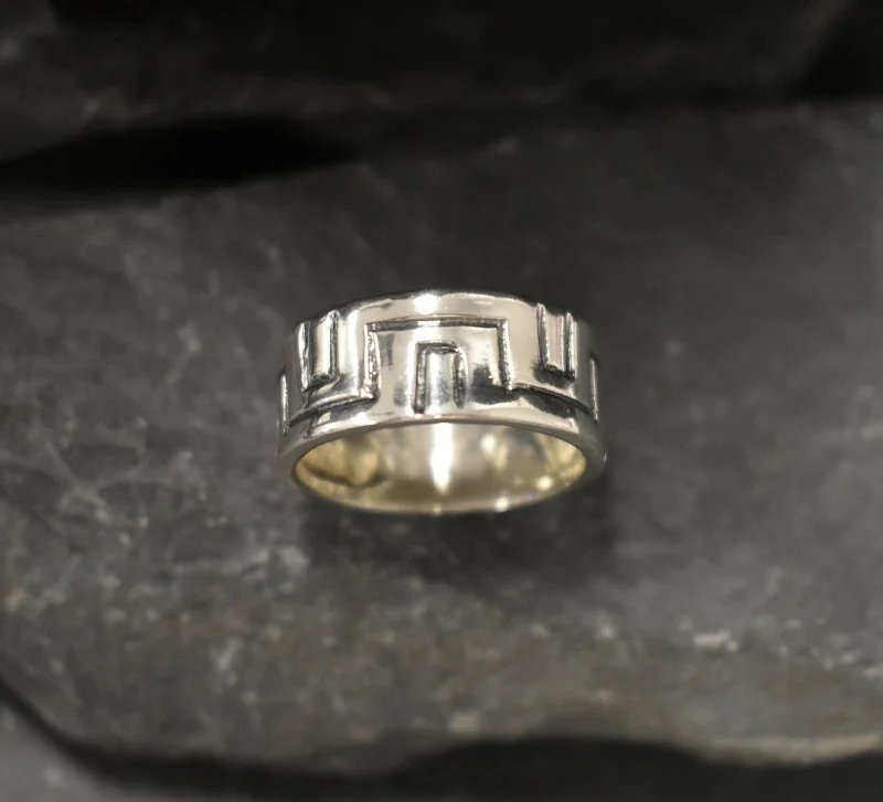 Men’s Personalized Rings-Silver Maze Ring - Silver Geometric Band - Labyrinth Ring