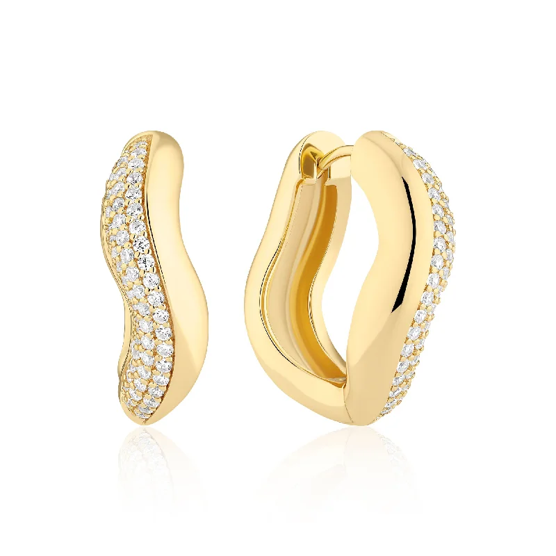 Large Hoop Earrings for Women-Glorenza Grande Gold Plated Earrings w. Zirconia