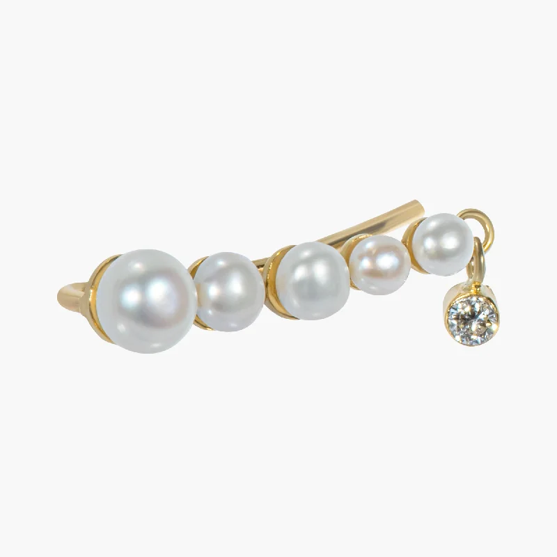 Elegant Gold Earrings-Maya 01 9K Gold Earcrawler w. Diamond & Pearls