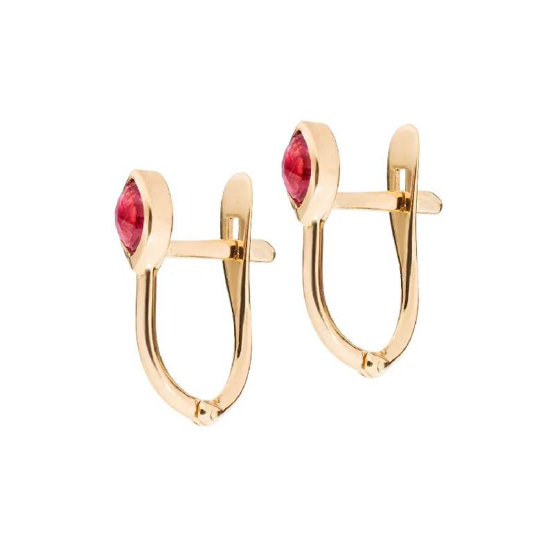 Silver Drop Earrings for Women-Blood Moon 18K Gold Earrings w. Ruby