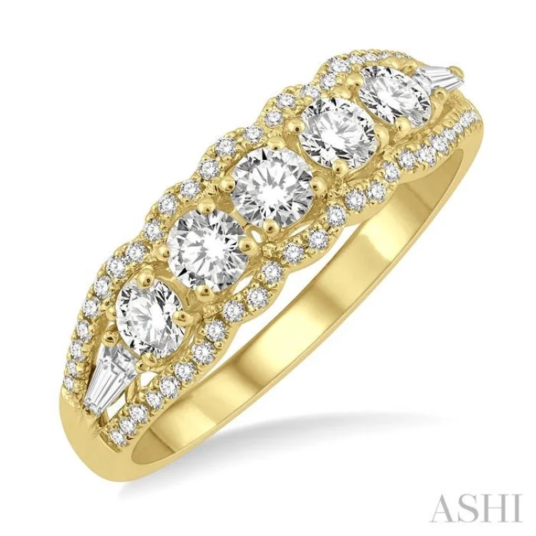 Simple Diamond Promise Rings-3/4 ctw Baguette and Round Cut Diamond Fashion Ring in 14K Yellow Gold