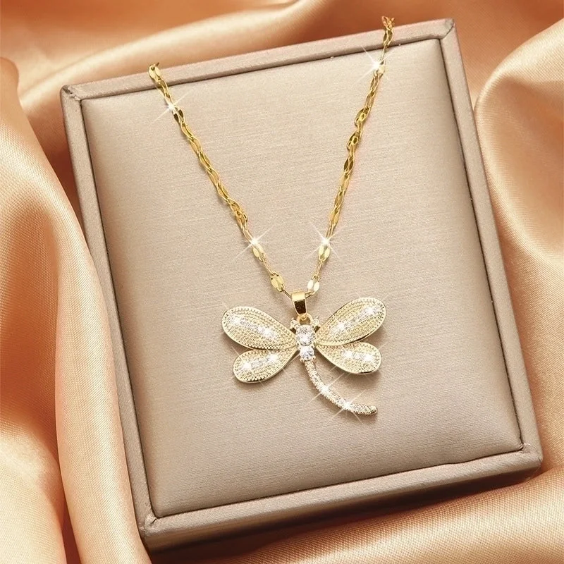 X5504# Zircon Oversized Dragonfly Necklace