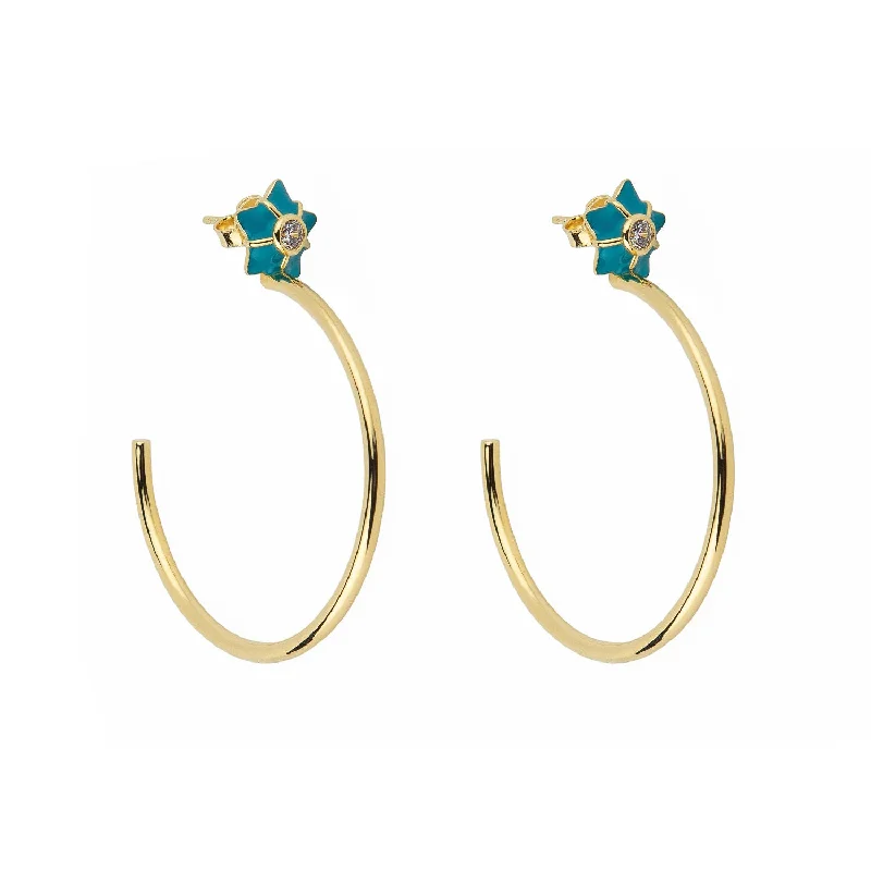 Sparkling Designer Earrings-Flower Blue Gold Plated Earrings