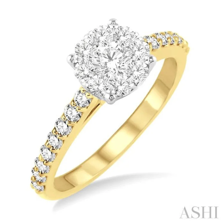 Classic Gemstone Engagement Rings-1/2 ctw Diamond Lovebright Engagement Ring in 14K Yellow and White Gold