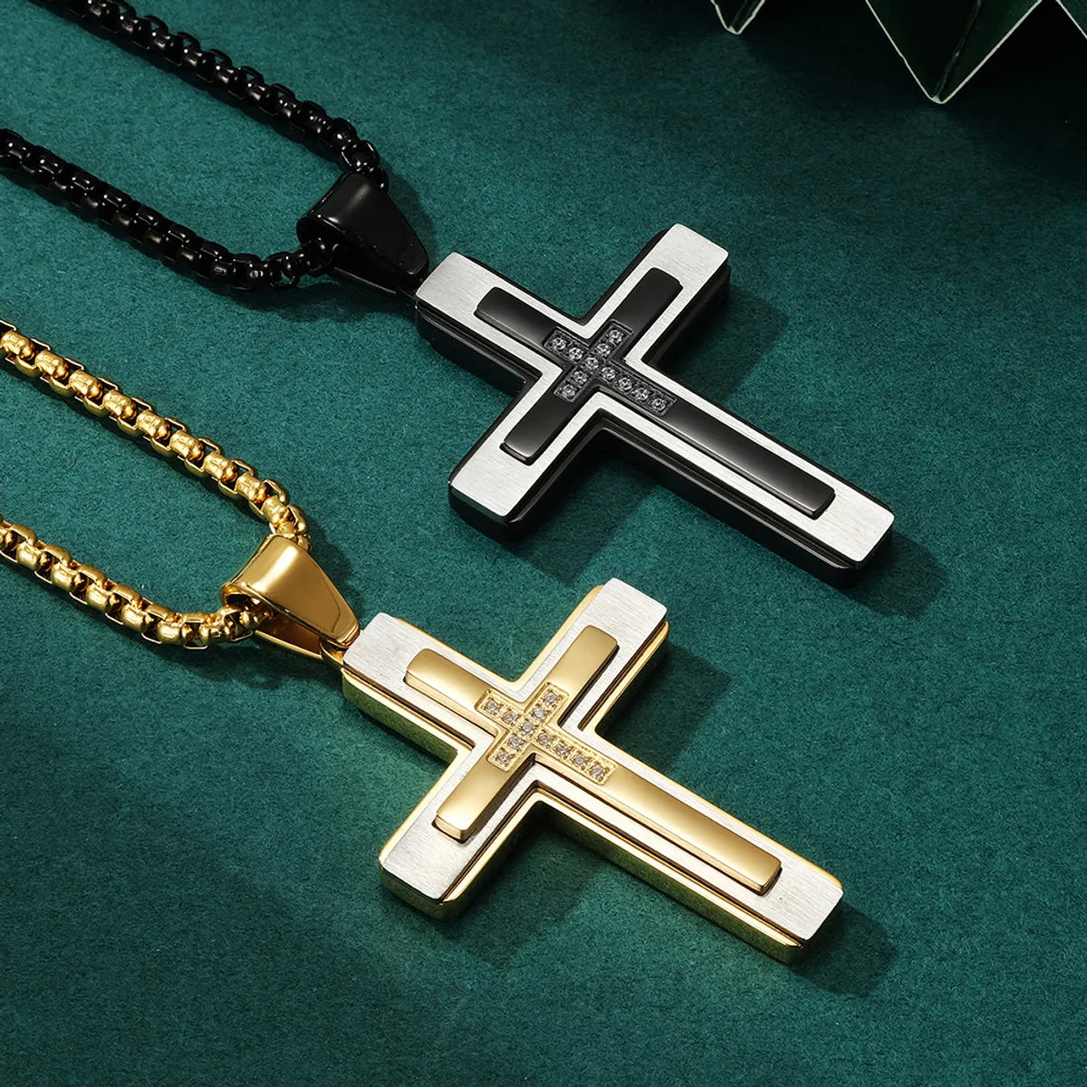 Bridesmaid Necklaces-Simple Style Cross 304 Stainless Steel Plating Inlay Zircon Men'S Pendant Necklace