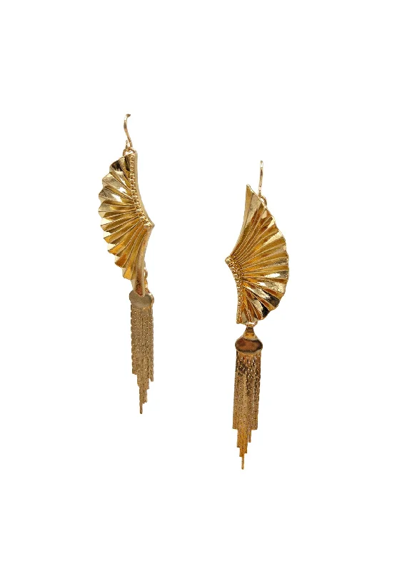 Sparkling Designer Earrings-Gold Wings Tassel Earrings