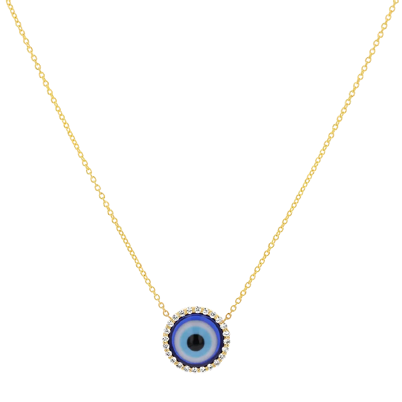 Bohemian Necklaces-Round Diamond Evil Eye Necklace