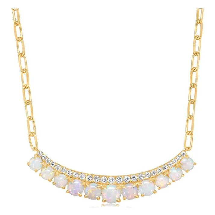 Multi-Strand Necklaces-14K Gold Opal & Diamond Halo Smile Paperclip Necklace