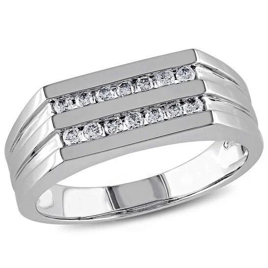 Handcrafted Wedding Ring Designs-Original Amour 1/3 CT Diamond Row Men's Ring