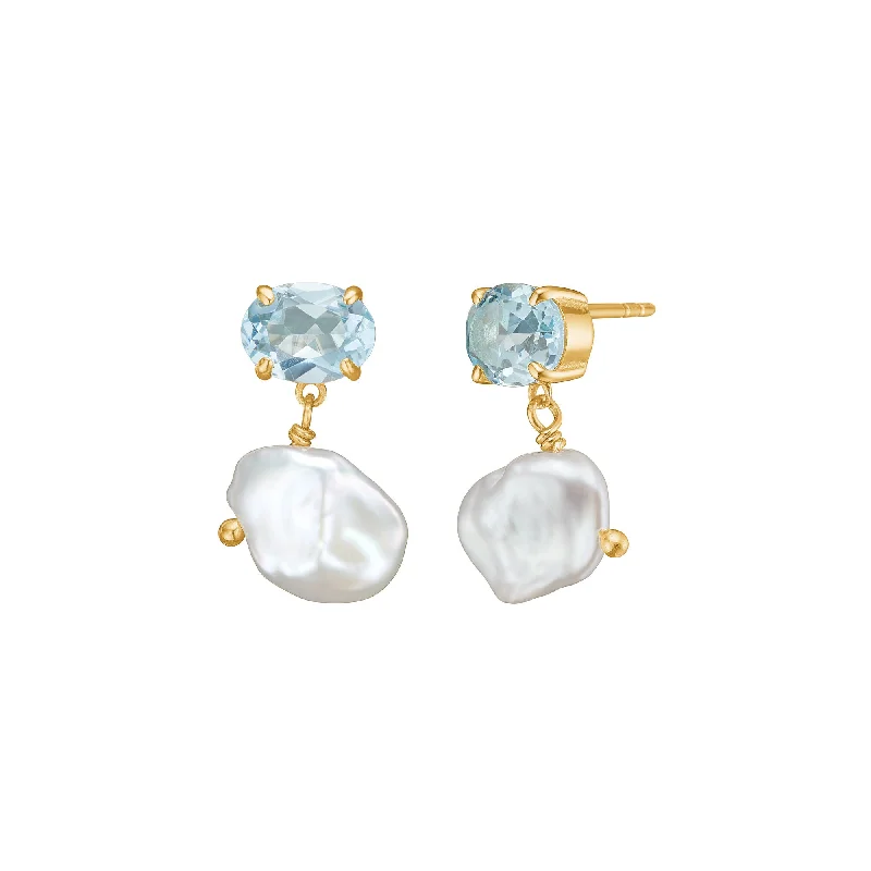 Elegant Gold Earrings-Mirage 18K Gold Plated Earrings w. Topaz & Pearls