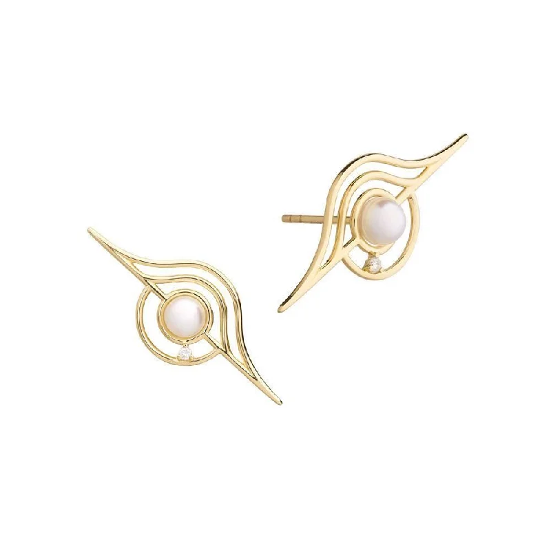 Crystal Hoop Earrings-Cosmo Blazar 18K Gold Earrings w. Pearl & Diamond