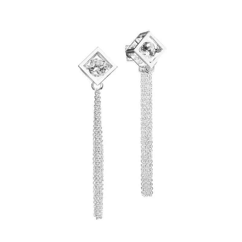 Sparkling Crystal Earrings for Women-Icon Cascade Silver Earrings w. Topaz