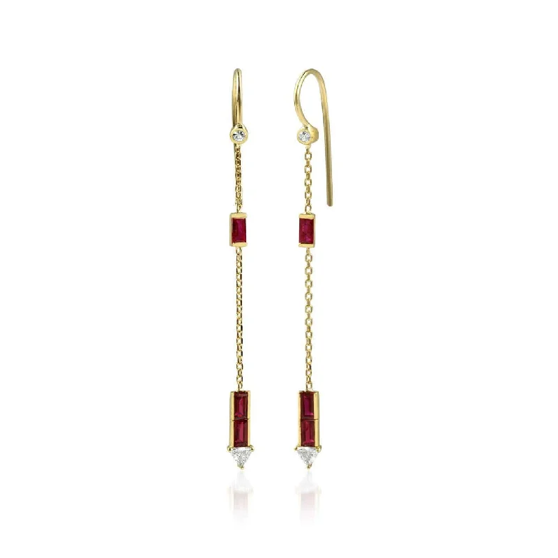 Classic Gemstone Earrings-Eline 18K Gold Earrings w. Diamonds & Rubies