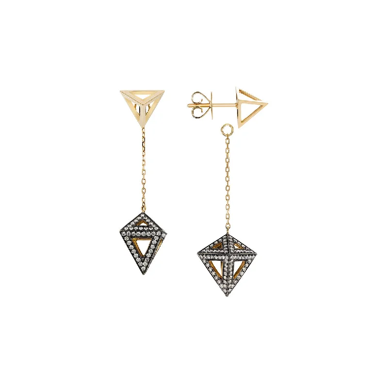 Large Drop Earrings for Women-Geometry 101 Octahedron Drop 18K Gold Earrings w. Diamond