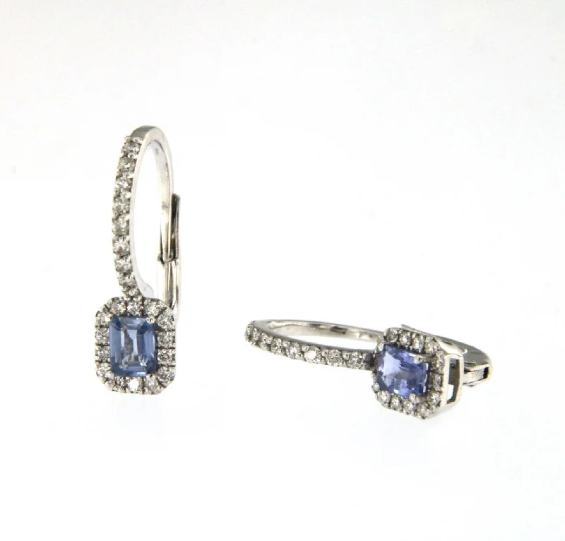 Classic Crystal Drop Earrings-Candy 18K White Gold Earrings w. Diamonds & Blue Sapphire