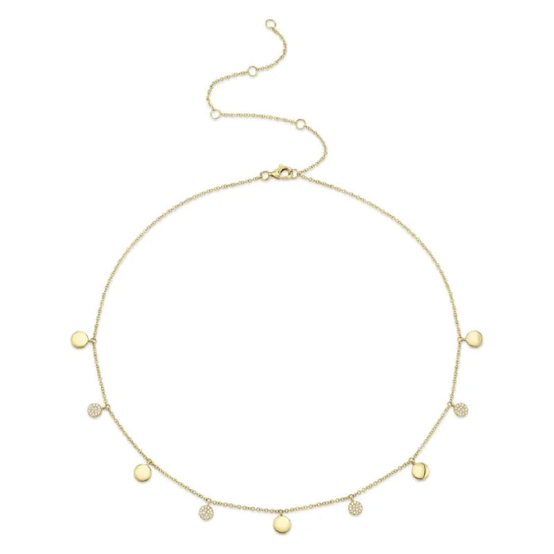 Elegant Pendant Necklaces-14K Yellow Gold Disc Diamond Choker Necklace